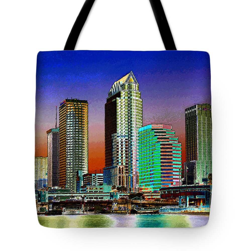 Art Tote Bag featuring the painting Tampa A Blue Sky City original work by David Lee Thompson