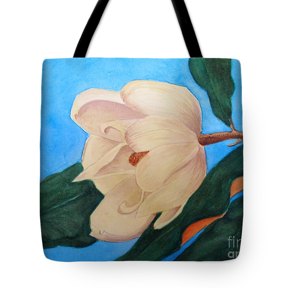 Watercolor Painting Tote Bag featuring the painting Blue Sky Magnolia by Nancy Kane Chapman