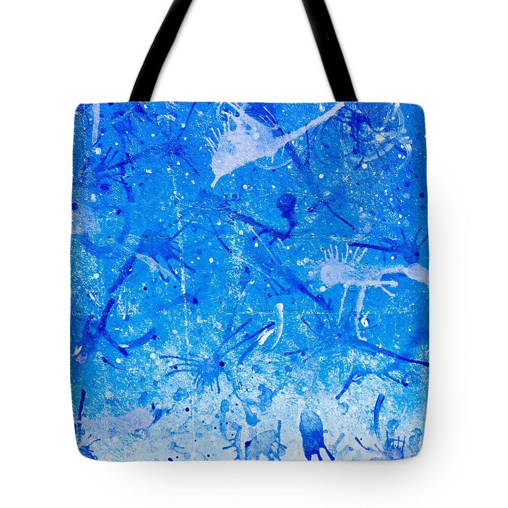  Tote Bag featuring the painting Blue splatter by Stefanie Forck