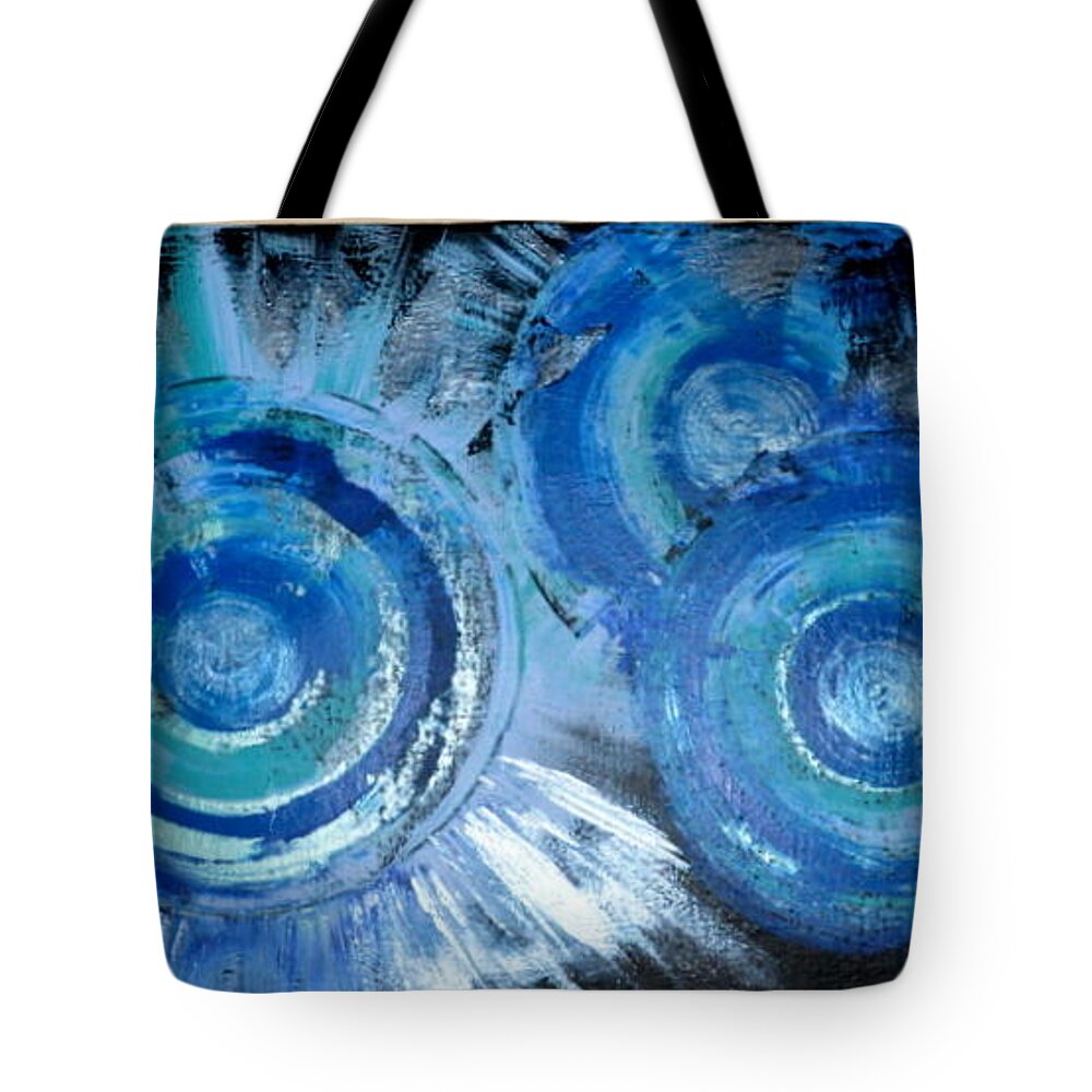 Circles Tote Bag featuring the painting Blue by Sylvie Leandre