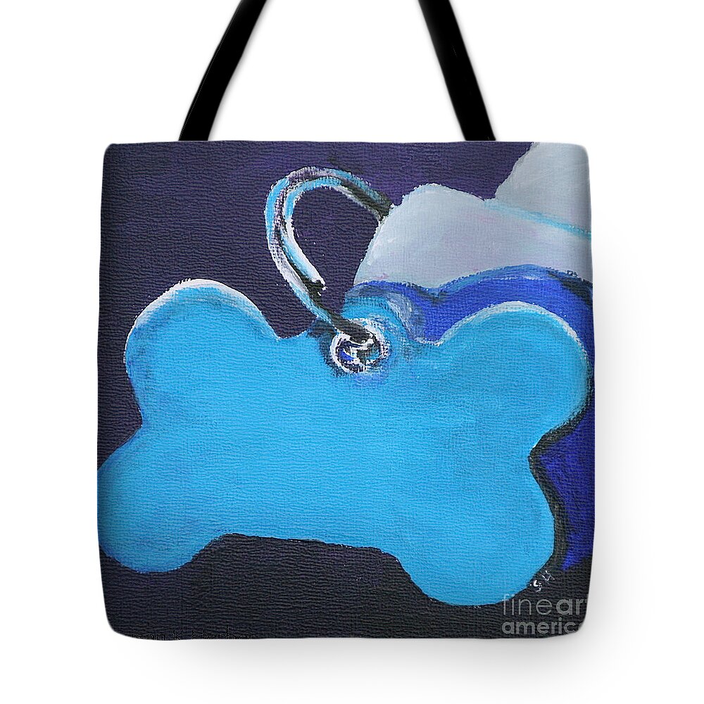 Dog Tags Tote Bag featuring the painting Blue Tags by Susan Herber