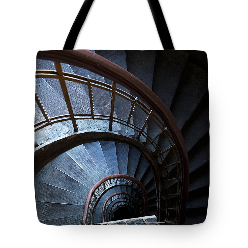 Blue Tote Bag featuring the photograph Blue vintage staircase by Jaroslaw Blaminsky