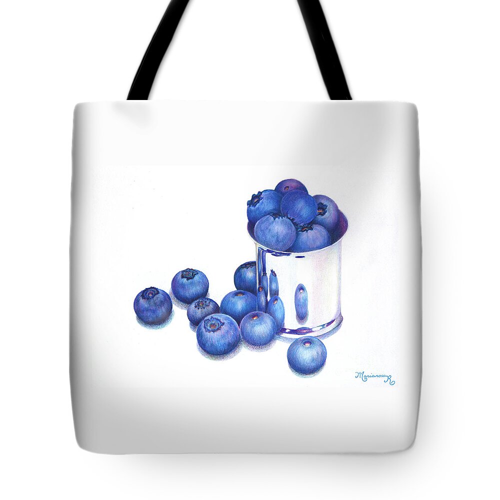 Fruit Tote Bag featuring the painting Blueberries and Silver by Mariarosa Rockefeller