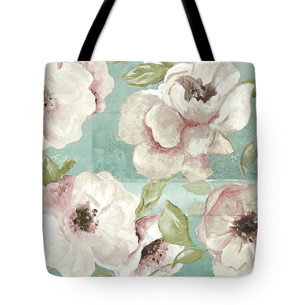 Blush Tote Bag featuring the painting Blush Flowers On Teal by Patricia Pinto