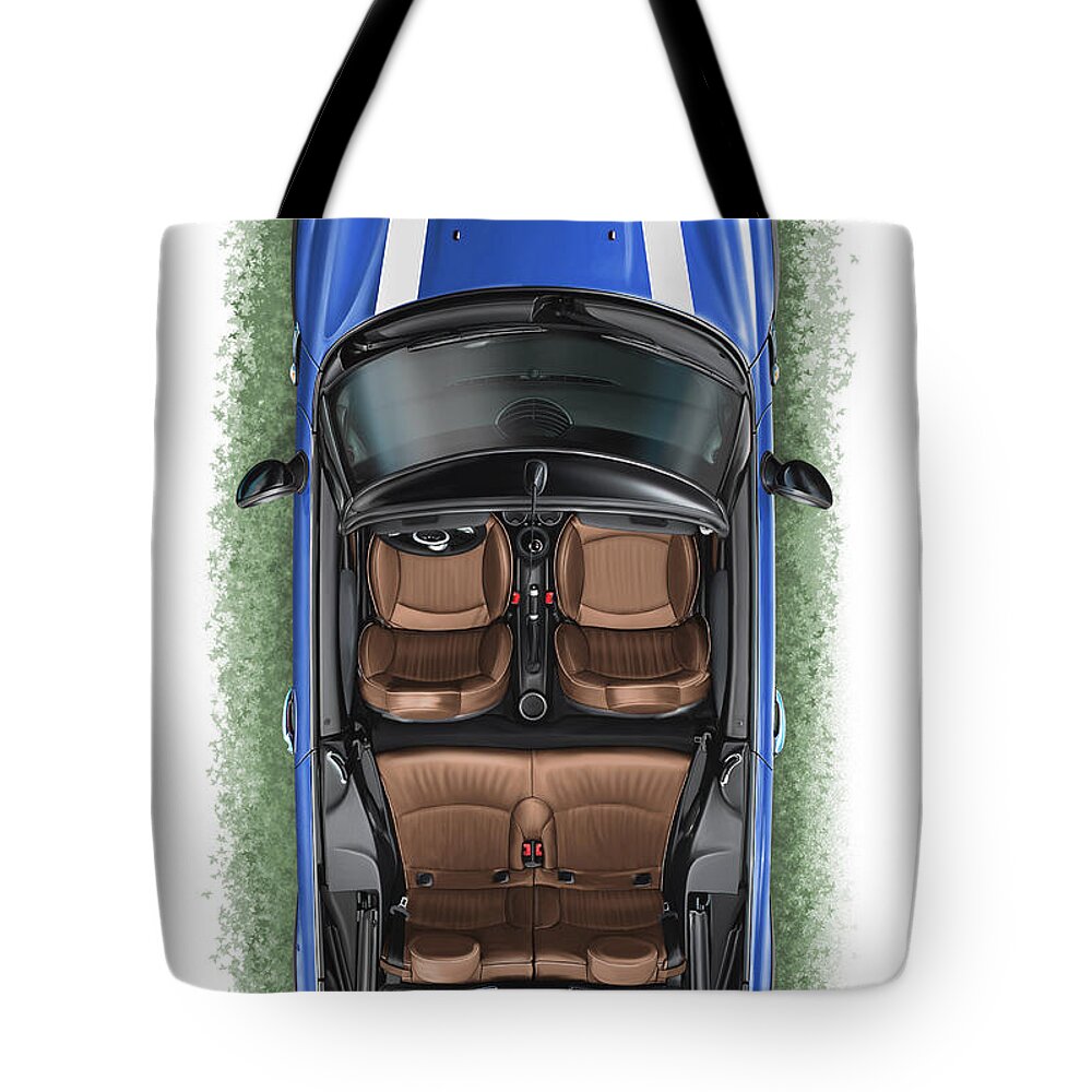 Bmw Tote Bag featuring the digital art BMW Mini Cooper S Cabrio Blue by David Kyte