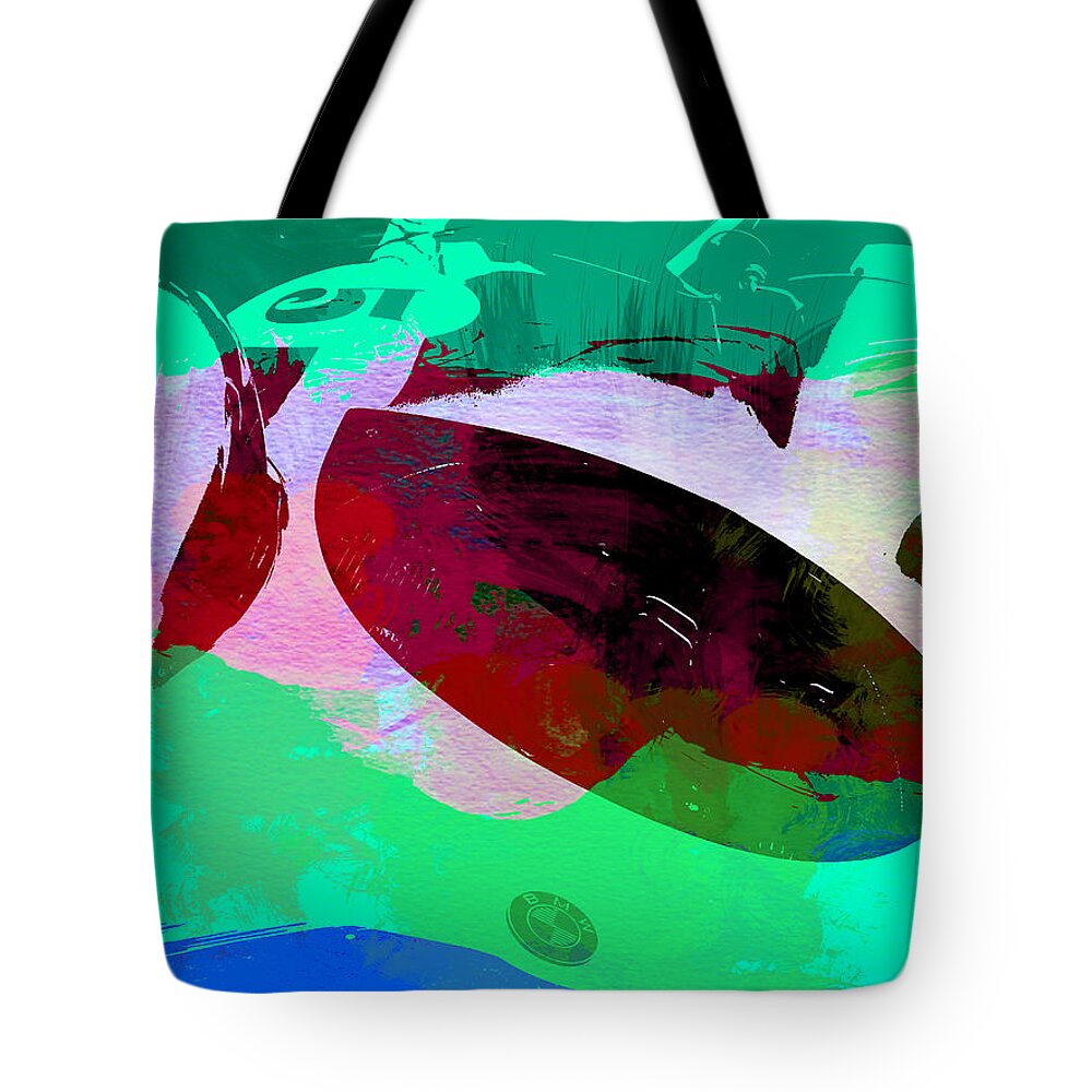 Bmw Tote Bag featuring the painting BMW Racing Detail by Naxart Studio