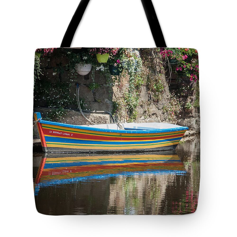 Pontrieux Tote Bag featuring the photograph Boat on the River Trieux in Pontrieux France by Ann Garrett