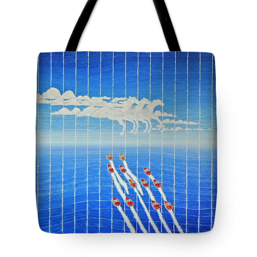 3d Tote Bag featuring the painting Boat Race Horse Clouds by Jesse Jackson Brown