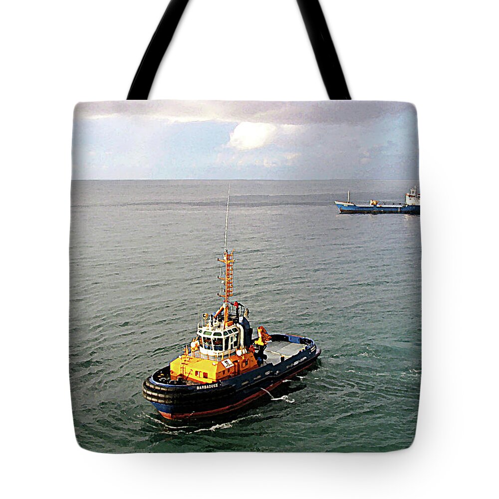 Boat Tote Bag featuring the photograph Boat - Tugboat Barbados II by Susan Savad