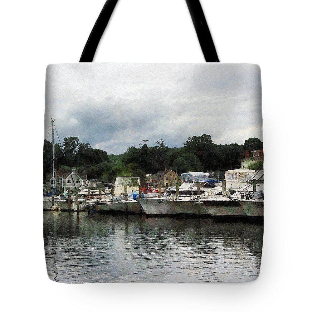 Boat Tote Bag featuring the photograph Boats on a Cloudy Day Essex CT by Susan Savad