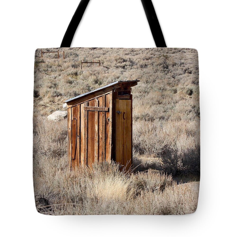 Outhouse Tote Bag featuring the photograph Bodie Outhouse by Art Block Collections