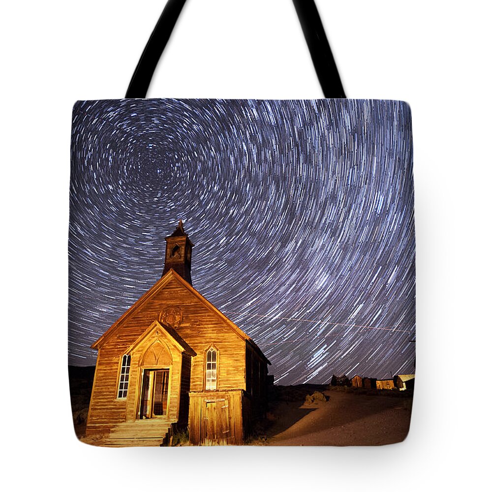 Night Tote Bag featuring the photograph Bodie Star Trails by Cat Connor