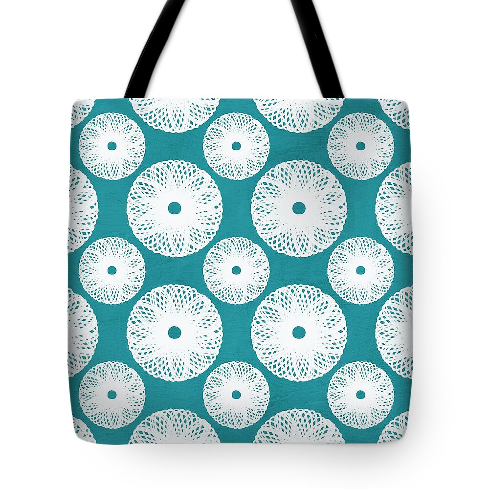 Boho Flowers Pattern Gardenblue White Boho Decor Boho Pillow Bright Colors Bedroom Art Kitchen Art Living Room Art Gallery Wall Art Art For Interior Designers Hospitality Art Set Design Wedding Gift Art By Linda Woods Tote Bag featuring the mixed media Boho Floral Blue and White by Linda Woods