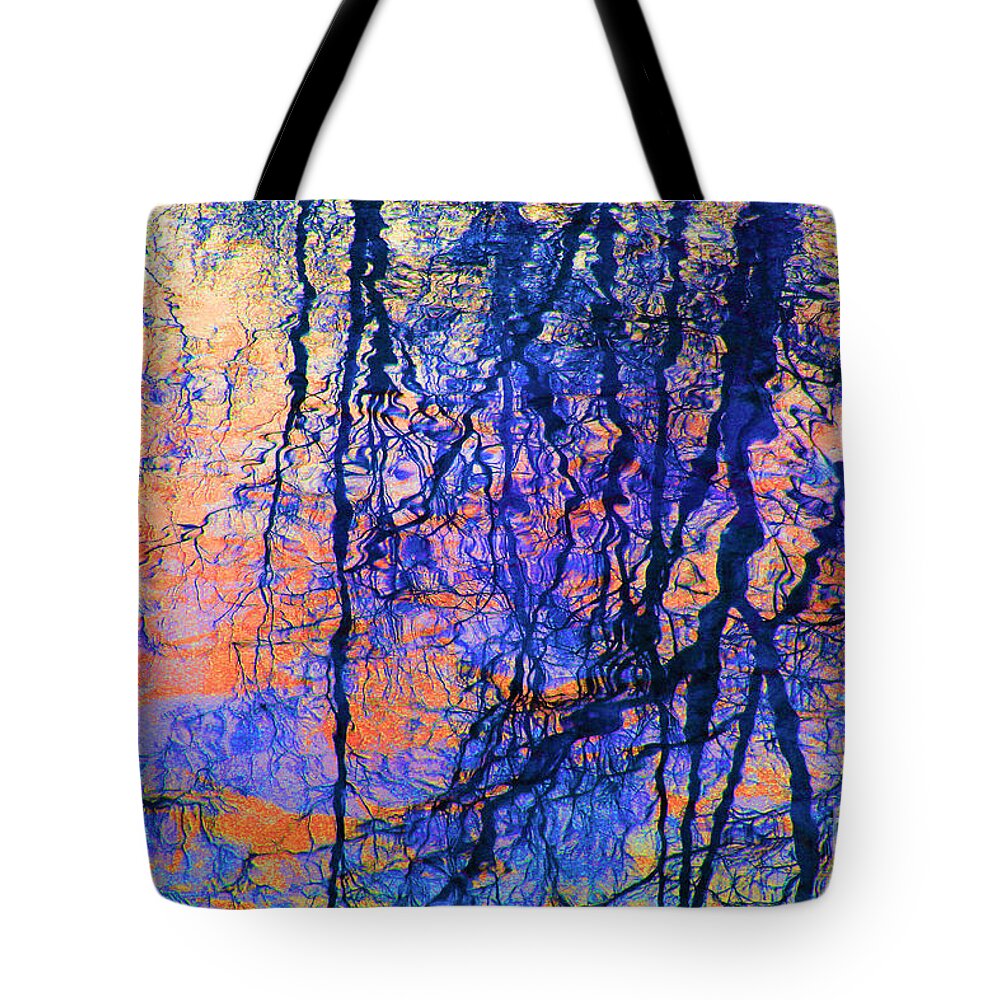 Outdoors Tote Bag featuring the photograph Bold Tree Reflections by Karen Adams