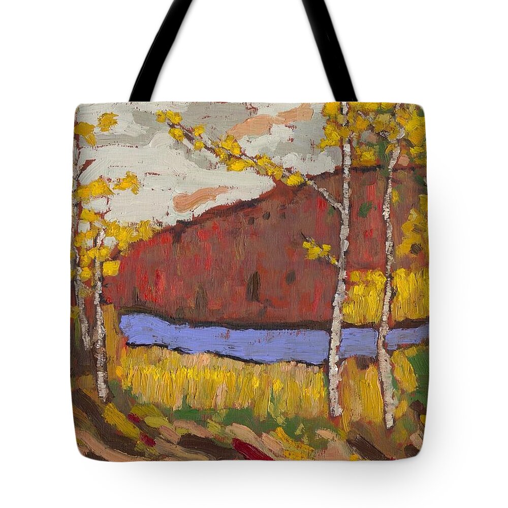 Gold Tote Bag featuring the painting Bon Echo Gold by David Dossett