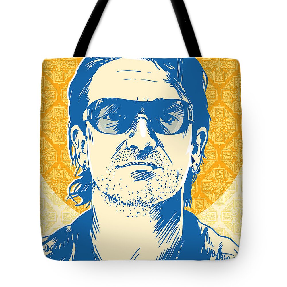 Rock And Roll Tote Bag featuring the digital art Bono Pop Art by Jim Zahniser