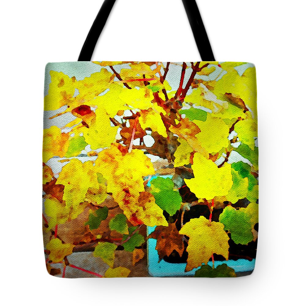Bonsai Tree Tote Bag featuring the painting Bonsai Tree with Yellow Leaves by Joan Reese