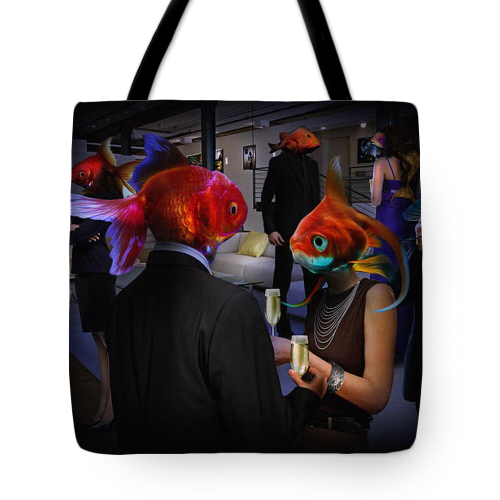 Fish Tote Bag featuring the digital art Boring speaking by Alessandro Della Pietra