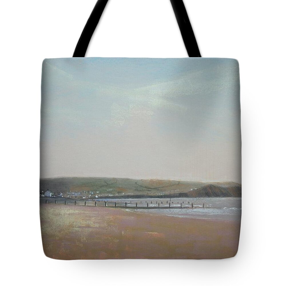 Borth Tote Bag featuring the pastel Borth Beach by Derek Williams