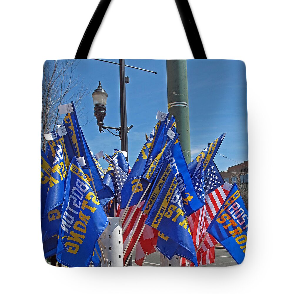 Flags Tote Bag featuring the photograph Boston and America Strong by Barbara McDevitt