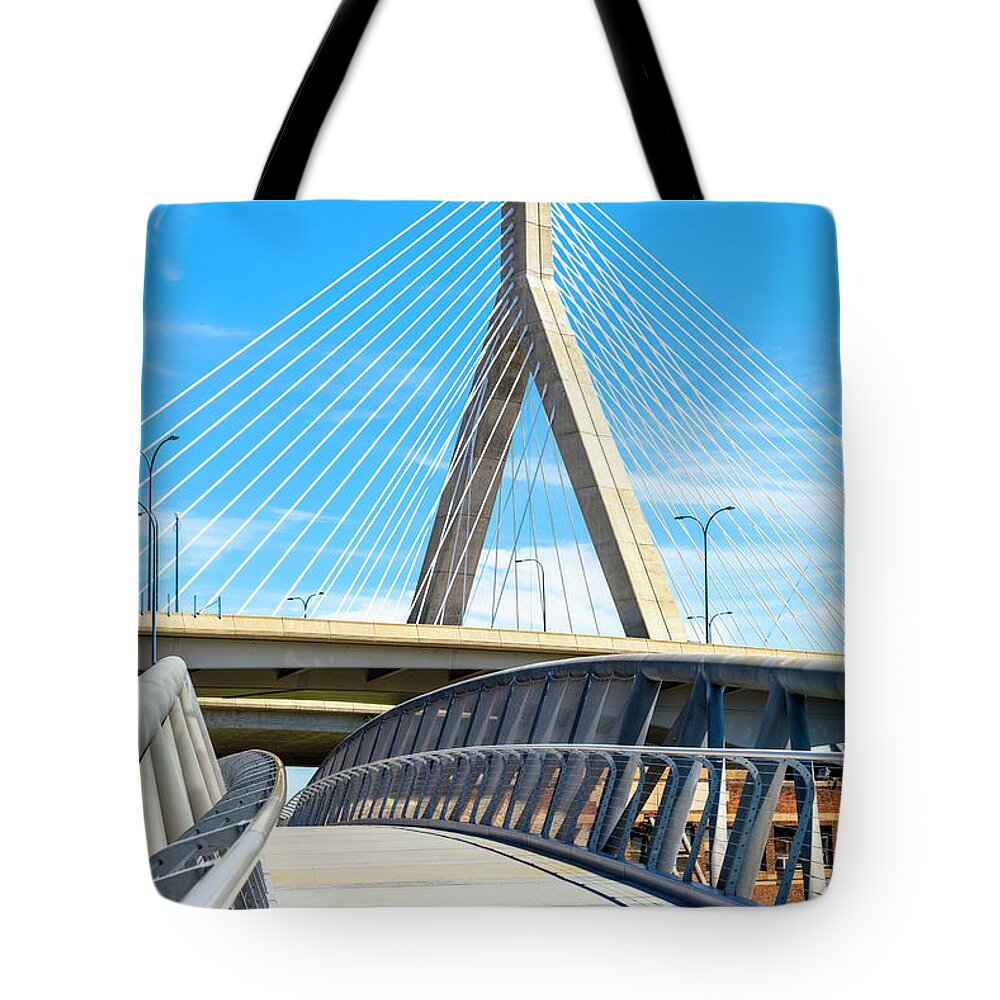 Elevated Walkway Tote Bag featuring the photograph Boston - North Bank Walkway And Zakim by Drnadig