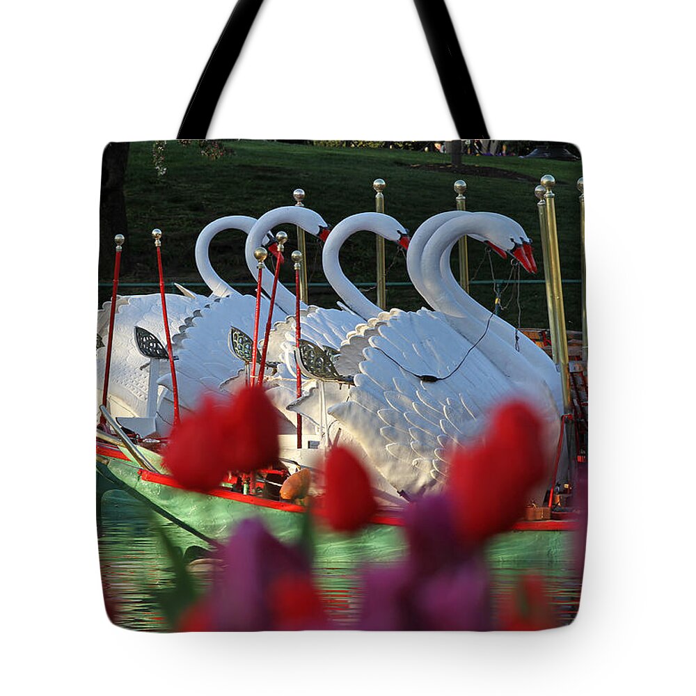 Swan Boat Tote Bag featuring the photograph Boston Public Garden and Swan Boats by Juergen Roth