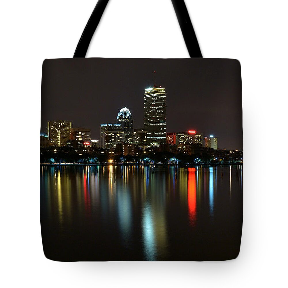 Boston Tote Bag featuring the photograph Boston Skyline by Night by Jatin Thakkar