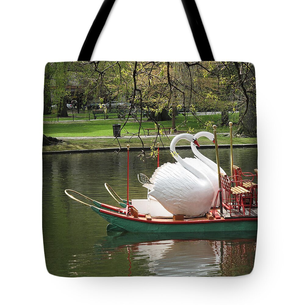 Landscape Tote Bag featuring the photograph Boston Swan Boats by Barbara McDevitt