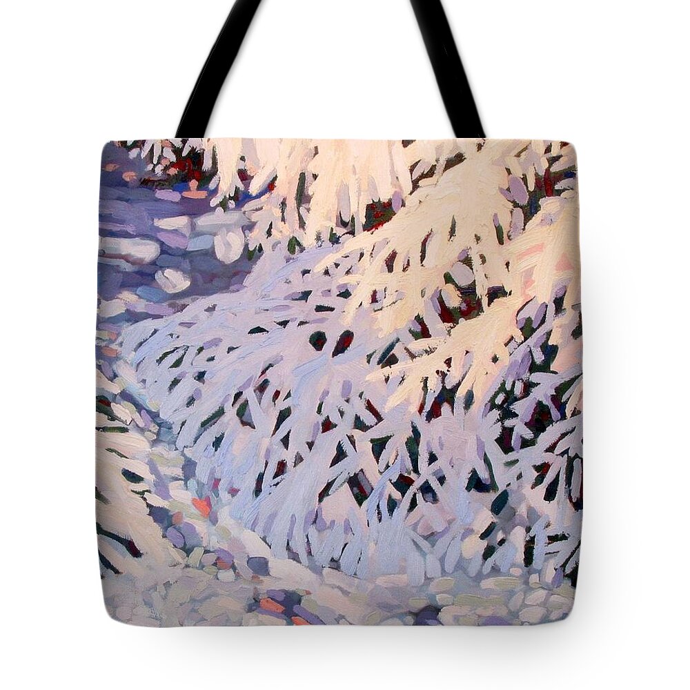 Snow Tote Bag featuring the painting Bough-zers by Phil Chadwick