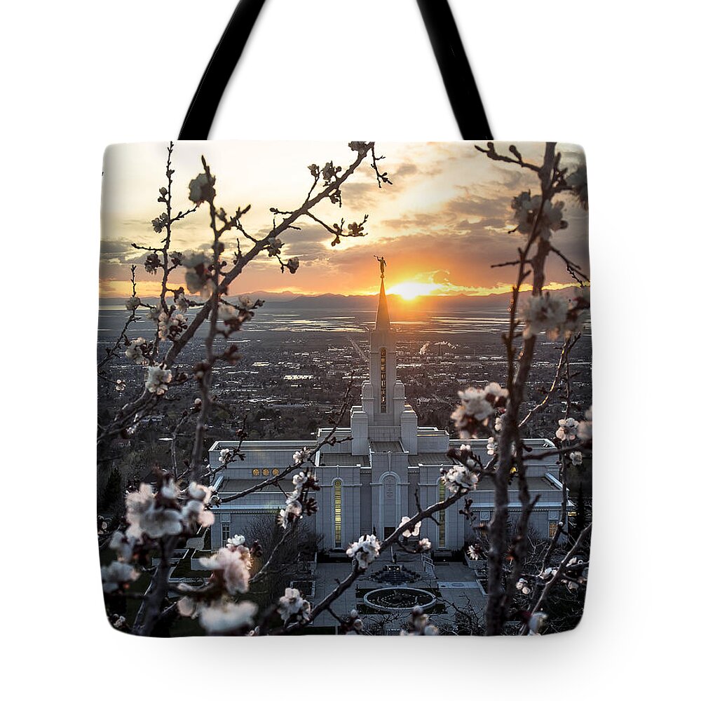 Bountiful Temple Tote Bag featuring the photograph Bountiful Spring by Emily Dickey