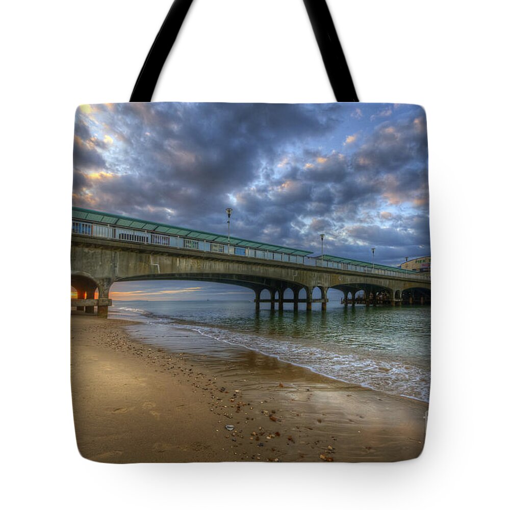 Hdr Tote Bag featuring the photograph Bournemouth Beach Sunrise 3.0 by Yhun Suarez