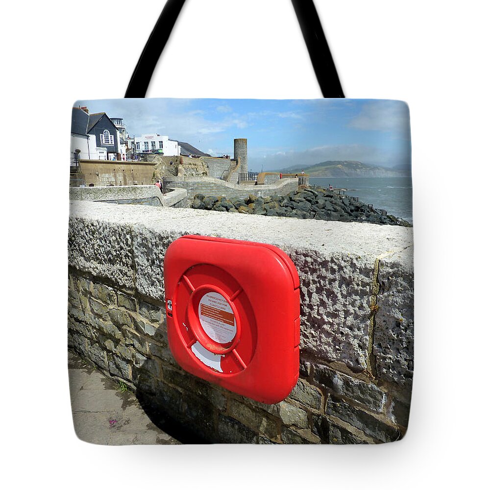 Bouy Tote Bag featuring the photograph Bouy on Lyme Regis Sea Wall by Gordon James