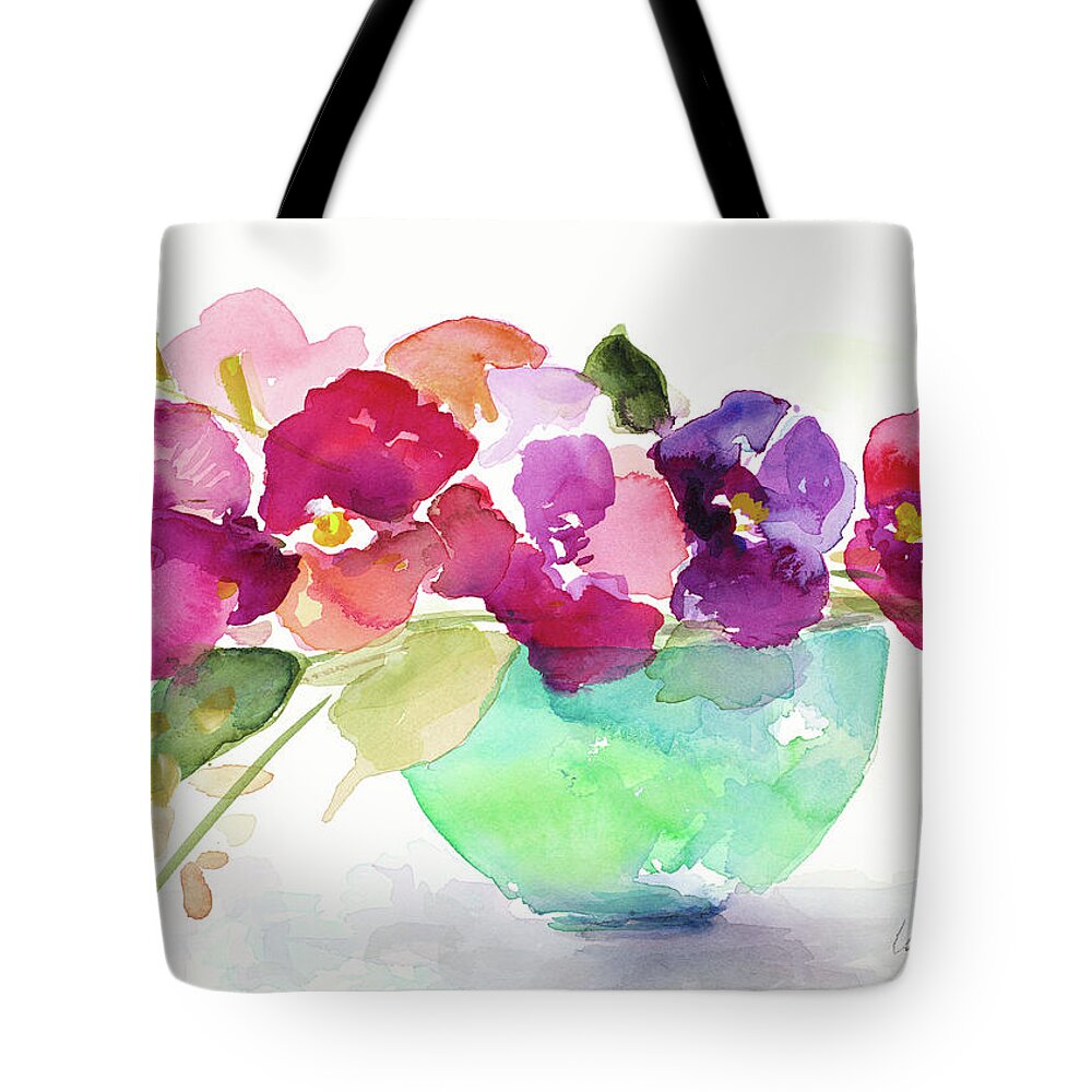 Bowl Tote Bag featuring the painting Bowl Of Blooms by Lanie Loreth