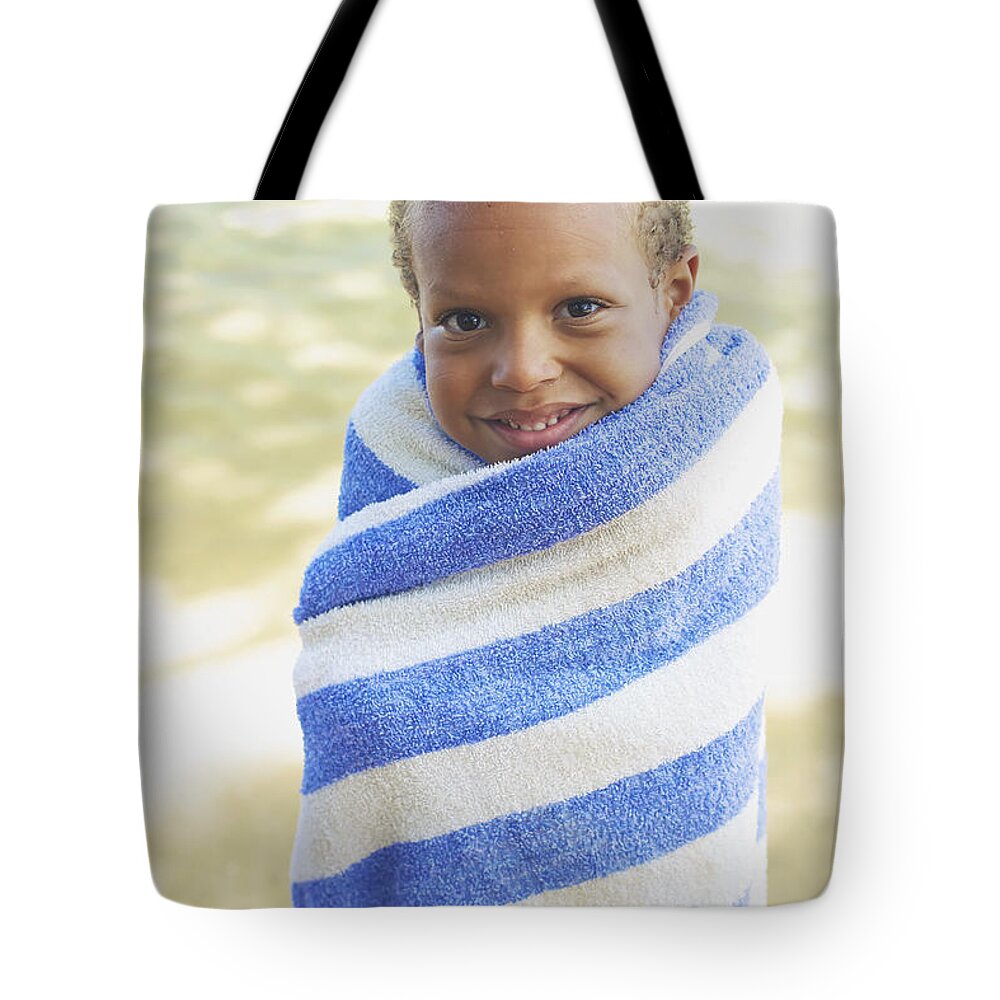 Beach Tote Bag featuring the photograph Boy in Towel by Kicka Witte