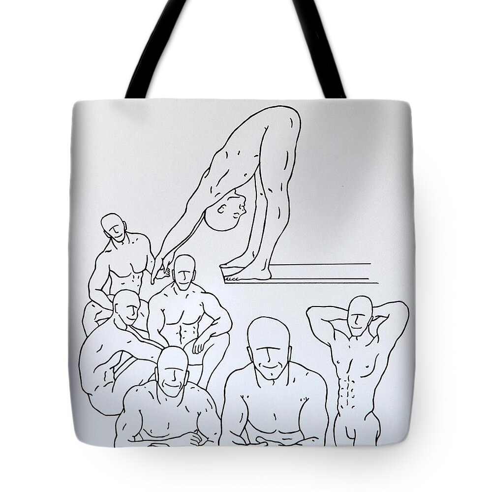 Figurative Tote Bag featuring the drawing Boys At Play #5 by Thomas Gronowski
