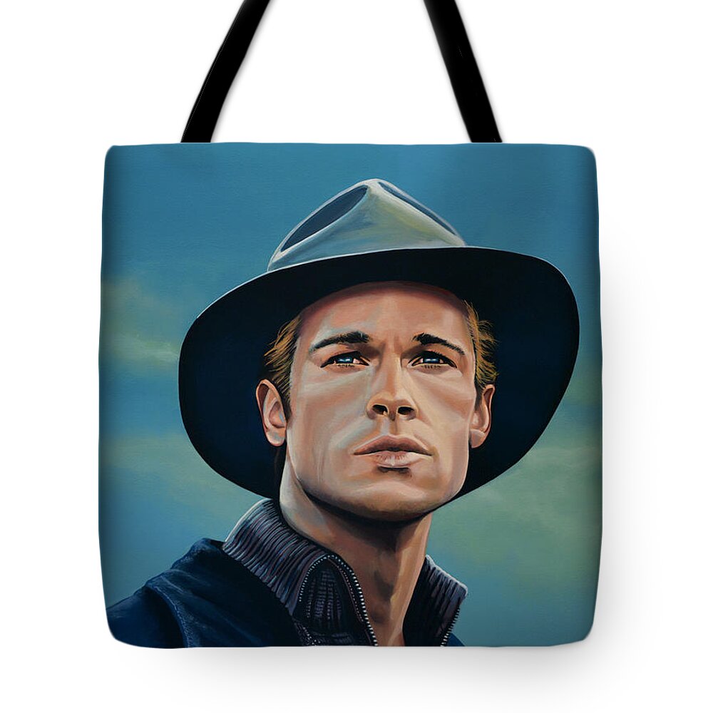 Brad Pitt Tote Bag featuring the painting Brad Pitt Painting by Paul Meijering