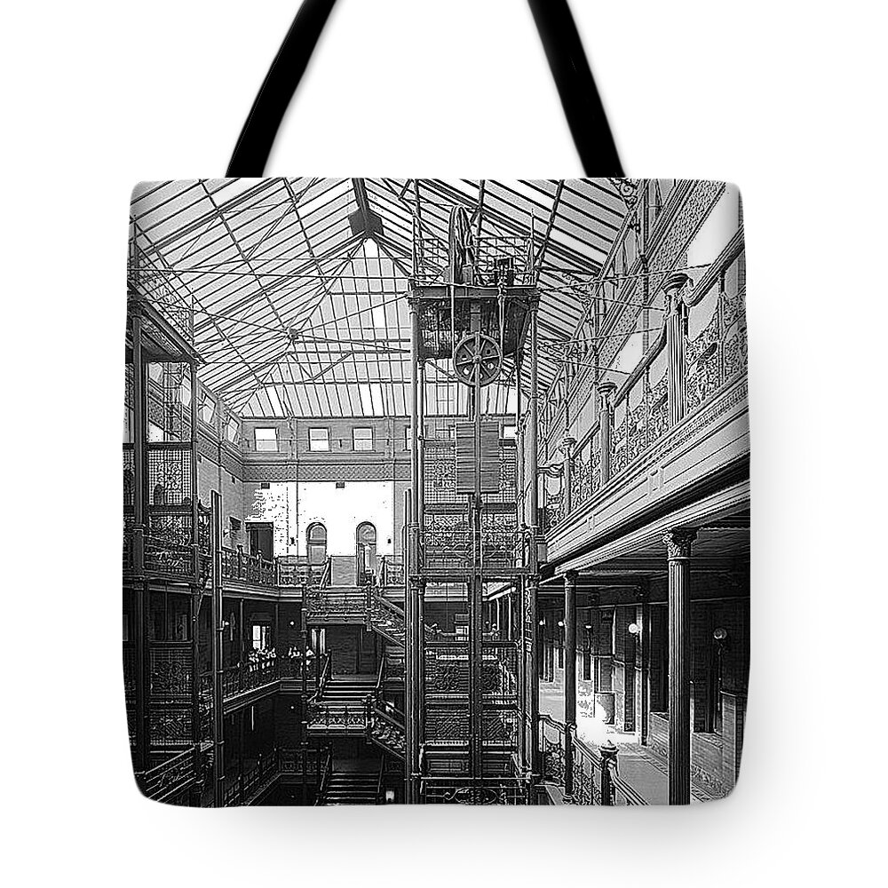 Bradbury Building Los Angeles California Unknown Date Tote Bag featuring the photograph Bradbury Building Los Angeles California unknown date-2013 by David Lee Guss