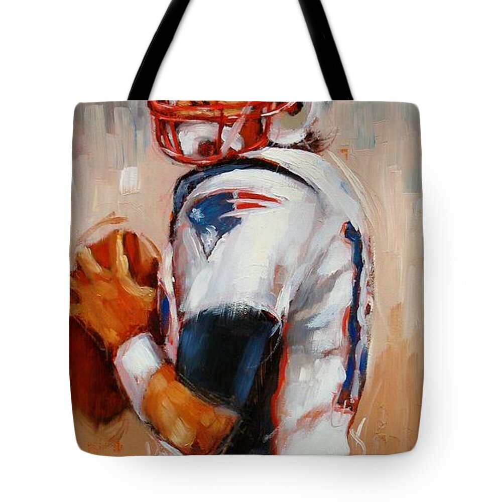 Tom Brady Tote Bag featuring the painting Brady Boy by Laura Lee Zanghetti