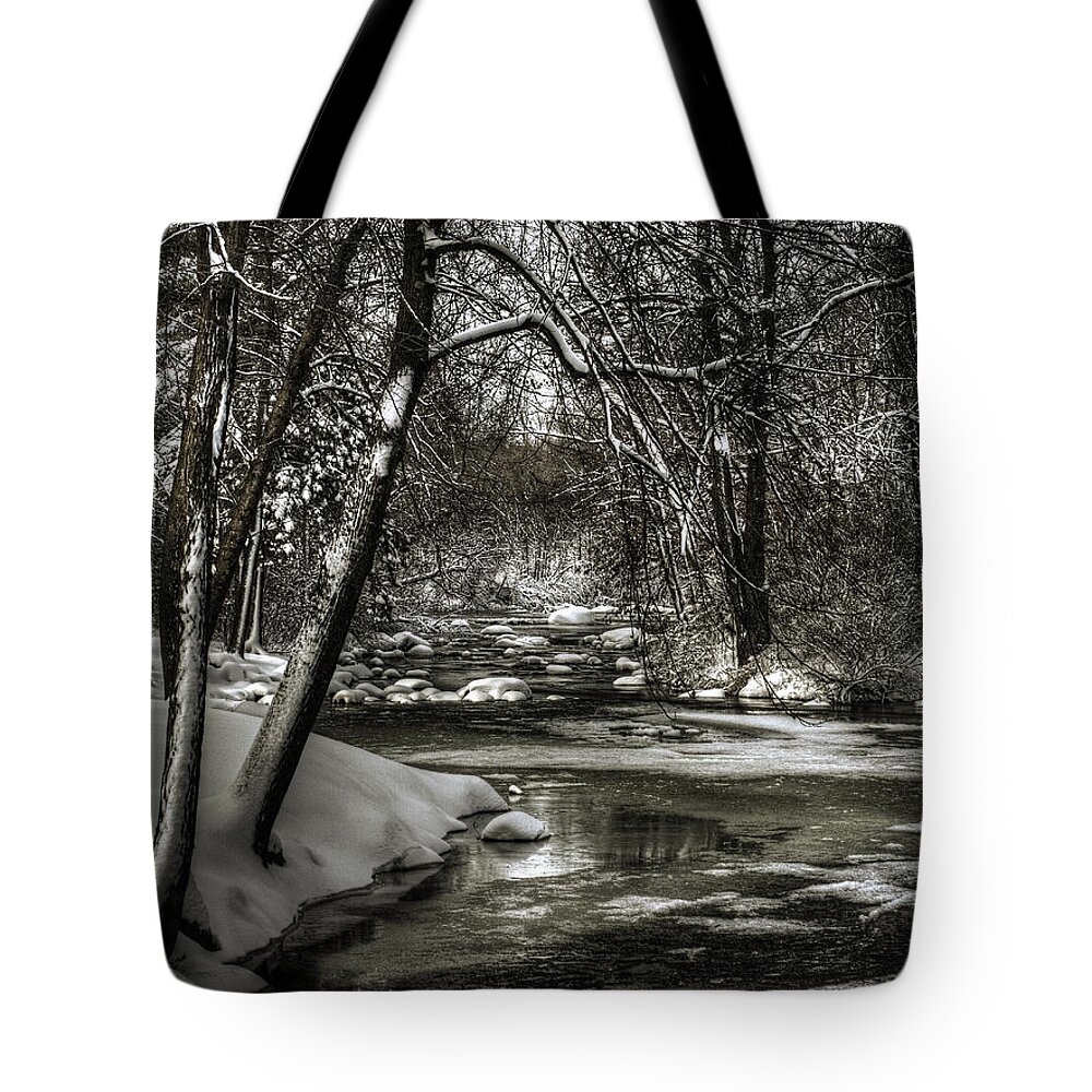 Brainards Bridge Park Tote Bag featuring the photograph Brainards Bridge After a Snow Storm 4 by Thomas Young