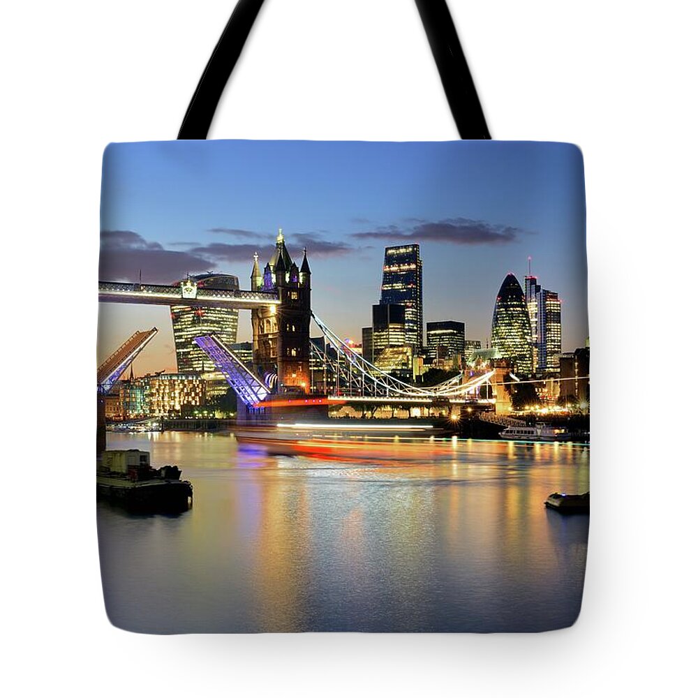 Downtown District Tote Bag featuring the photograph Brand New Skyline Of London At Sunset by Vladimir Zakharov