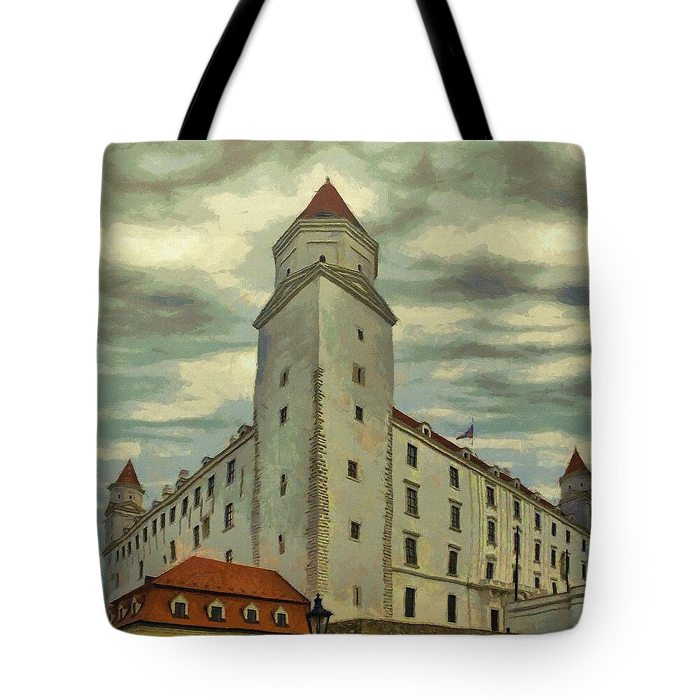 White Tote Bag featuring the painting Bratislava Castle by Jeffrey Kolker
