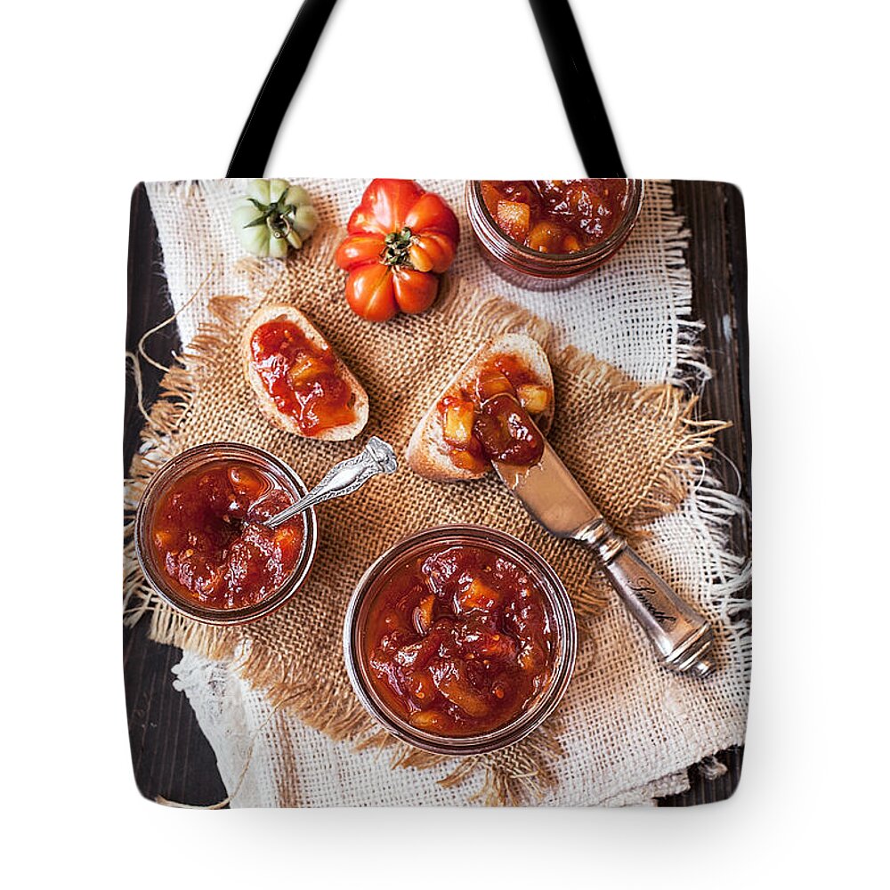 San Francisco Tote Bag featuring the photograph Bread Slices With Tomato Apple Jam by One Girl In The Kitchen
