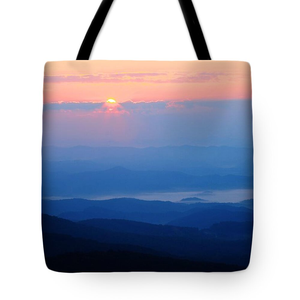 The Blue Ridge Parkway Tote Bag featuring the photograph Breaking Dawn by Carol Montoya