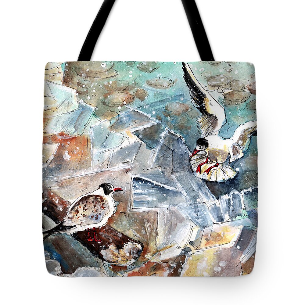Travel Tote Bag featuring the painting Breaking The Ice On Lake Constance by Miki De Goodaboom