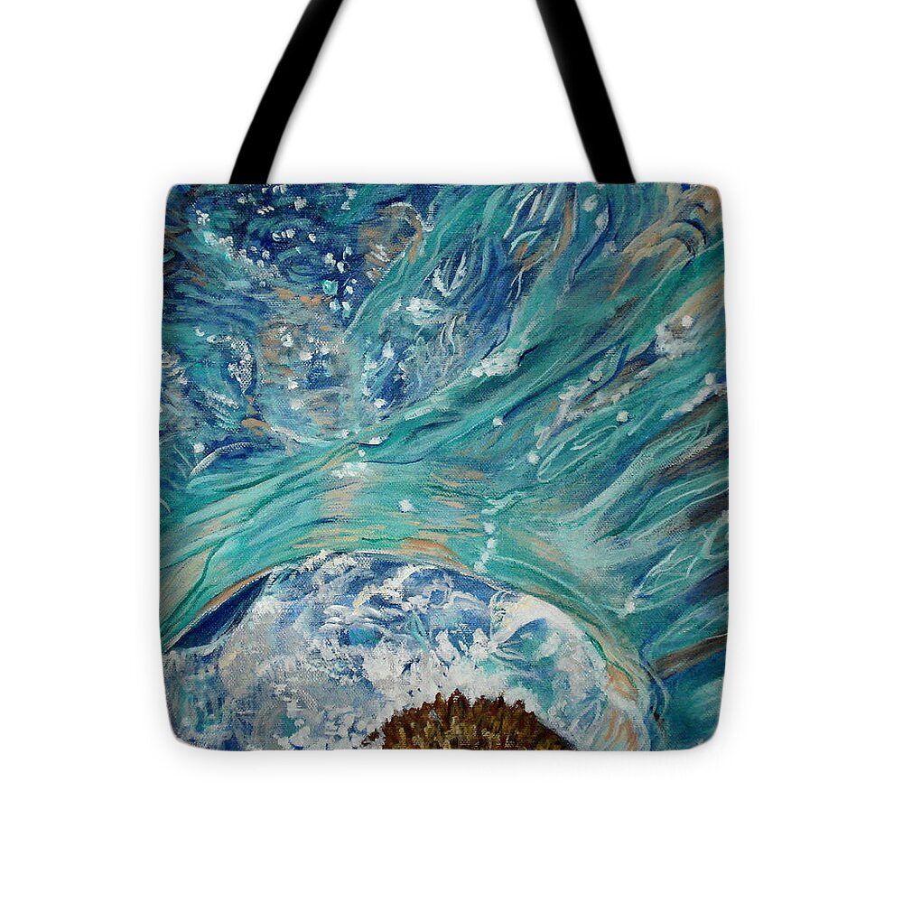 Swimming Tote Bag featuring the painting Breaking Through by Linda Queally