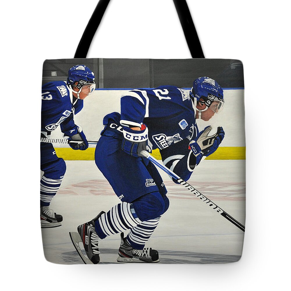 Hockey Tote Bag featuring the painting Breakout by Kenneth M Kirsch