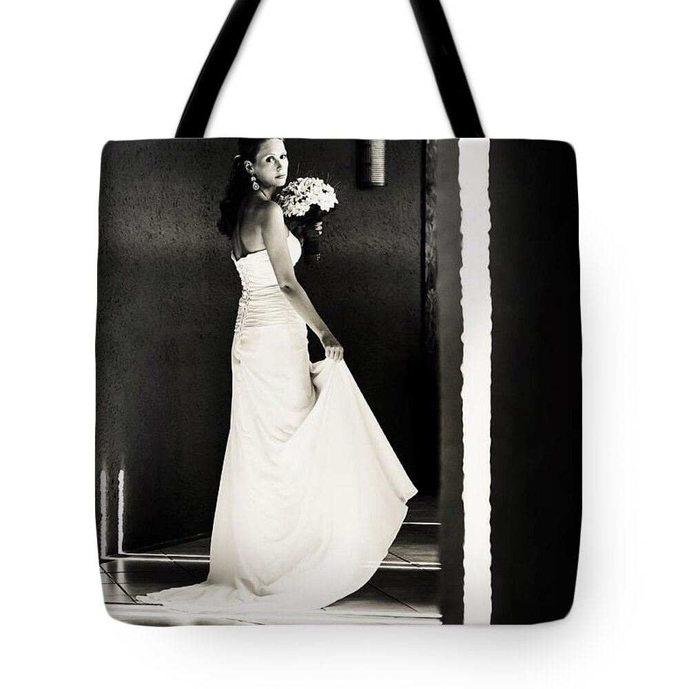 Marriage Tote Bag featuring the photograph Bride I. Black and White by Jenny Rainbow