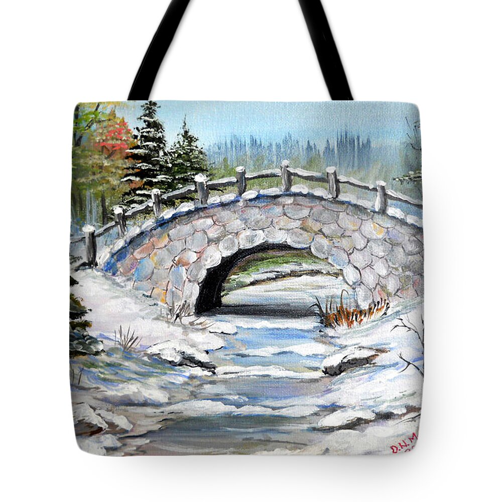 Winter Tote Bag featuring the painting Bridge in Winter by Dorothy Maier