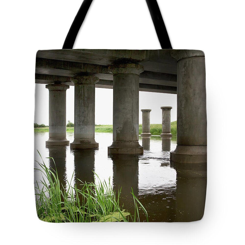 Grass Tote Bag featuring the photograph Bridge Pillars Showing Healthy Green by Richard Wear / Design Pics