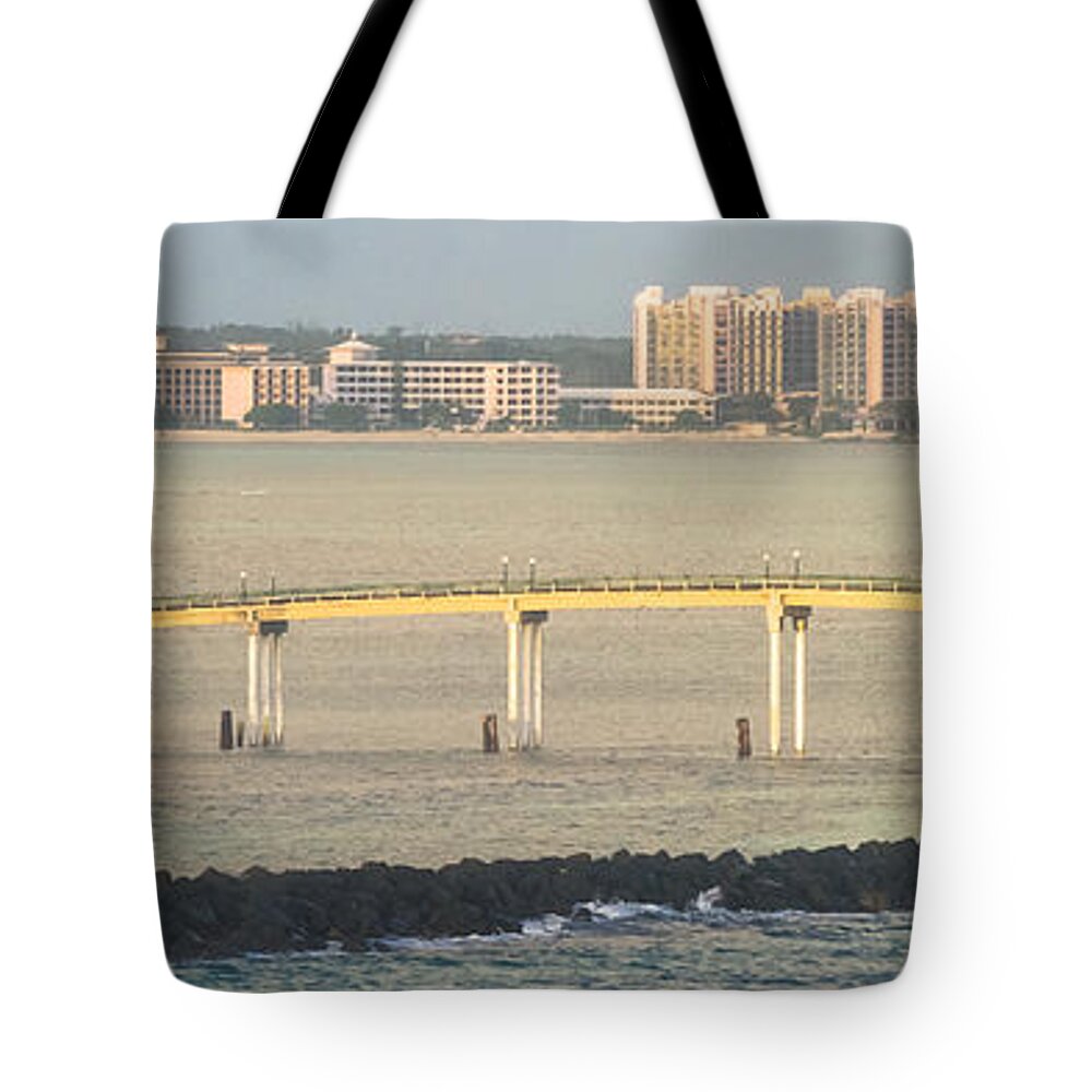Arawak Cay Tote Bag featuring the photograph Bridge to Crystal Cay by Ed Gleichman